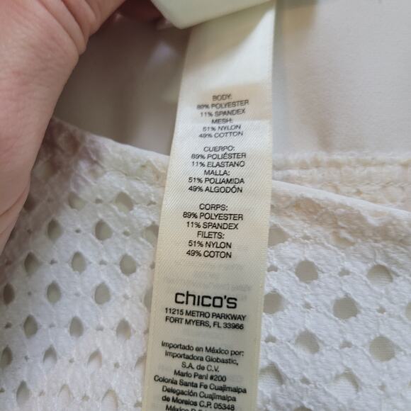 Chico's Size 2 US L Diamond Mesh Moto Jacket White Layer Mature Office Zipper - Picture 9 of 10